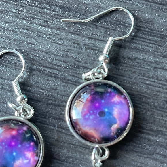 Purple Glass Galaxy earrings - Picture 2 of 2